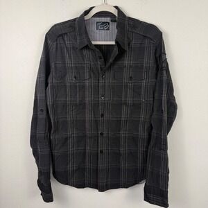 Fox Racing Mens Grey Plaid Button Down‎ Shirt Long Sleeve Epaulettes Size Medium